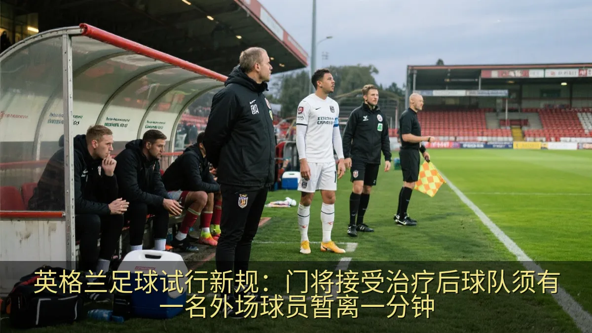 足球比赛边线附近的教练组与第四官员，球员等待恢复比赛